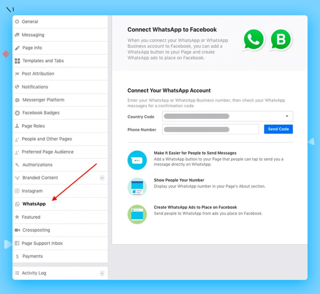 Connect the Facebook page to your WhatsApp Business Account