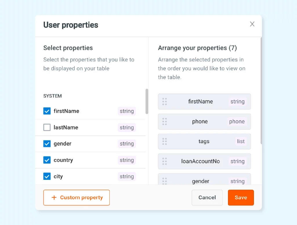 user properties