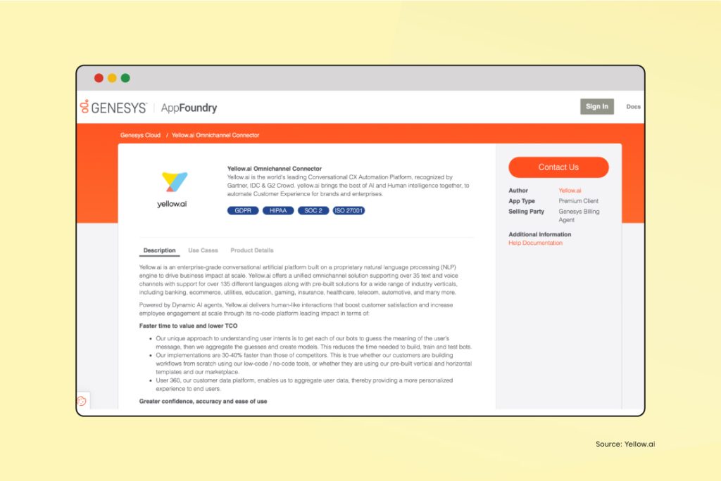 Yellow.ai Omnichannel Connector in Genesys App Foundry