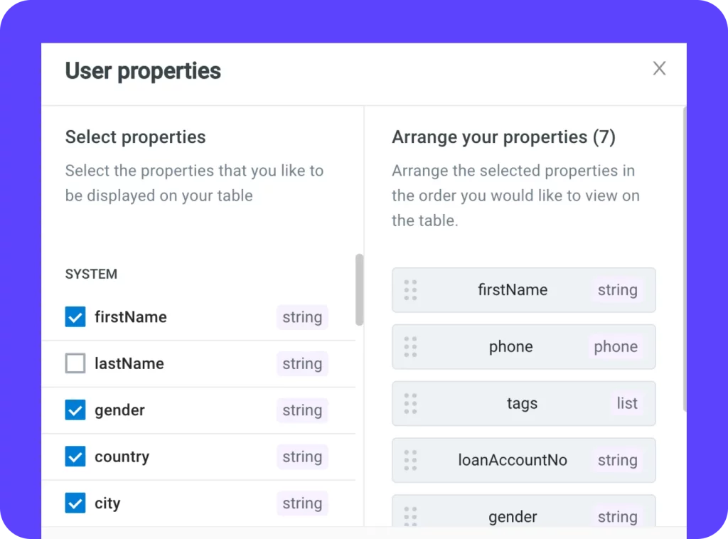 select user properties