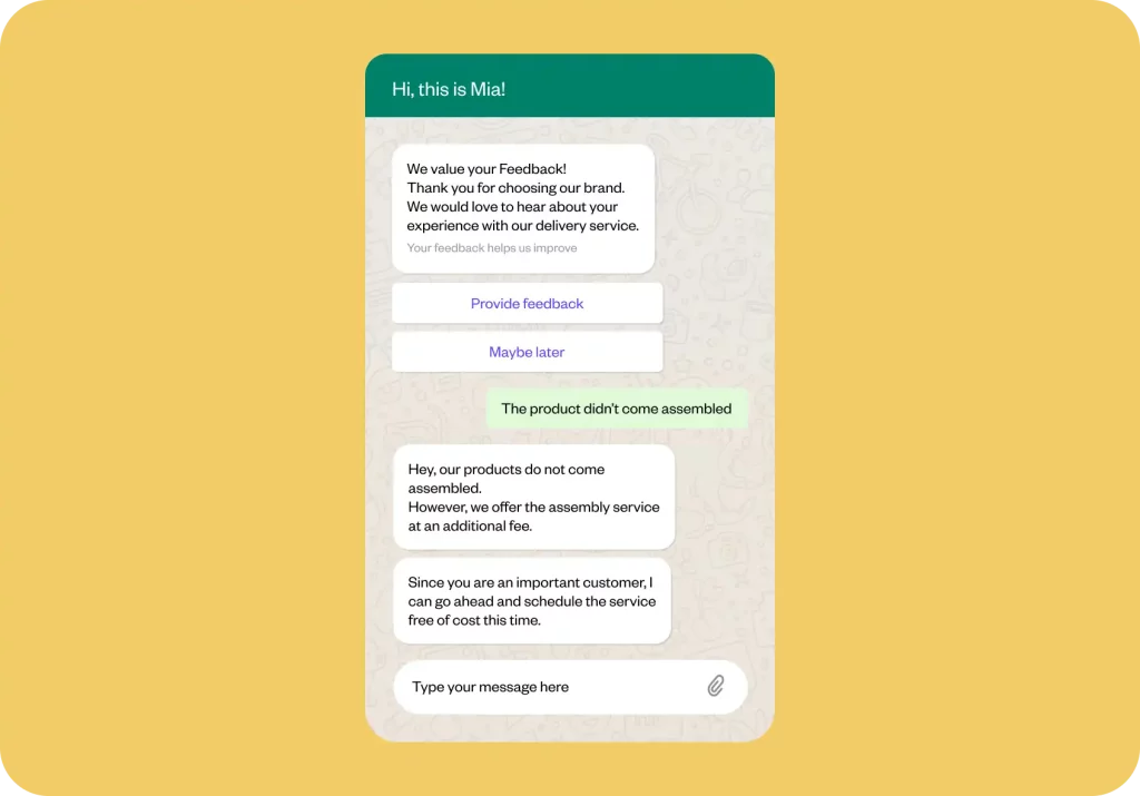 Receive customer feedback in your Shopify story with Yellow.ai